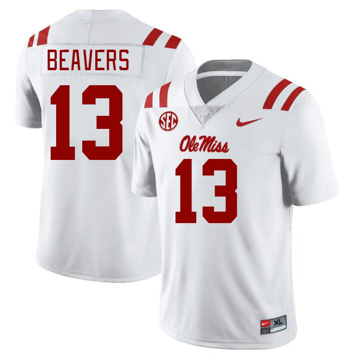 Men #13 Cedrick Beavers Ole Miss Rebels College Football Jerseys Stitched-White